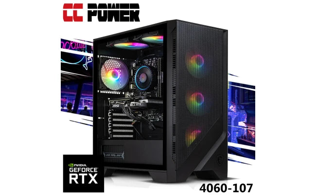 CC Power 4060-107 Gaming PC 12Gen Intel Core i5 K-Series 10-Cores w/ Nvidia RTX 4060 8GB DDR6 & Advance Air Cooler