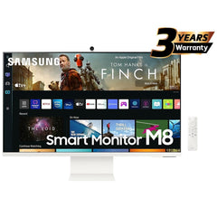 Samsung M8 (DM801) Smart 32" 4K UHD, Tizen™ OS Flat Business Monitor, VA, 60Hz, 4ms(GTG), HDR10+, 99% sRGB, USB Type-C w/ Cam, Speakers, Remote Control & Ergonomic Stand - White