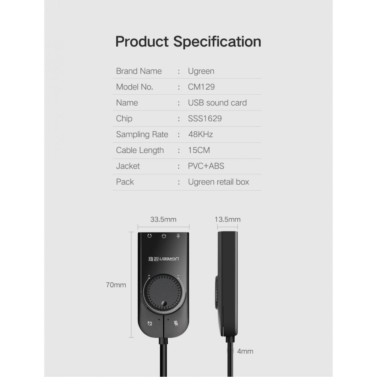 UGREEN Convertor Ugreen CM129 USB External Stereo Sound Adapter