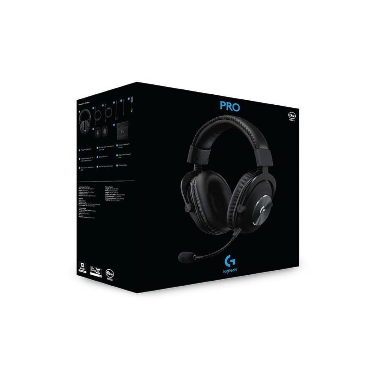 LOGITECH GAMING HEADSET Logitech Pro X Gaming Wired Headset , 7.1 Surround Sound with Advance Sound Card & Blue Voice Technology - Black