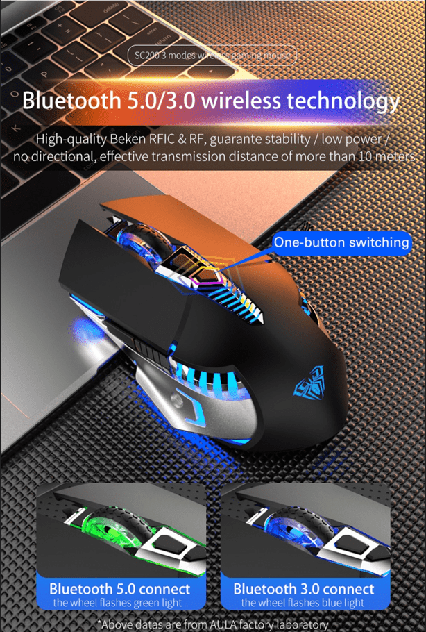 AULA GAMING MOUSE AULA sc200 Rechargeable Bluetooth Gaming Mouse RGB