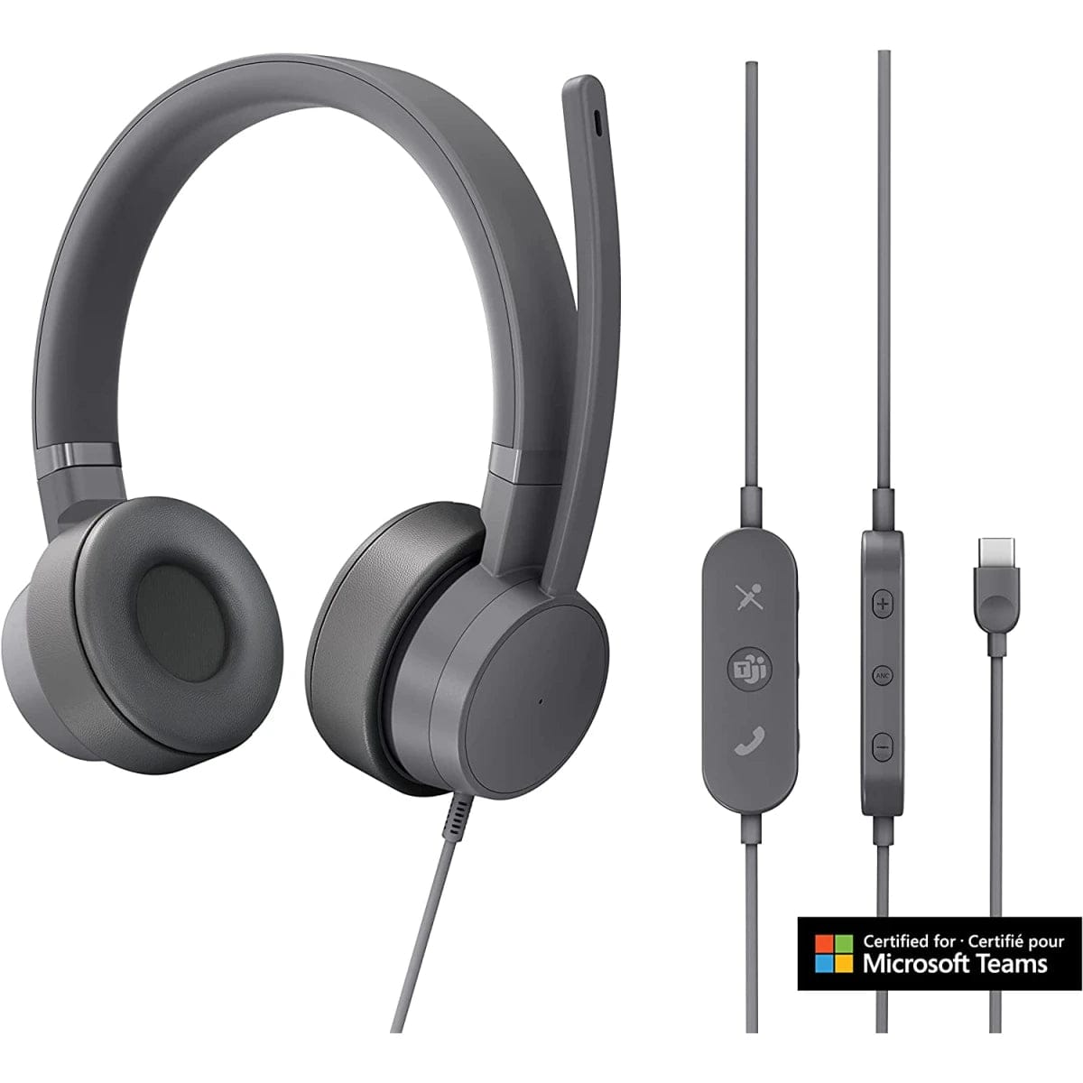 LENOVO headset Lenovo Go USB C Active Noise Cancelling Headset Rotatable Boom Mic Certified for Microsoft Teams - Gray 4XD1C99223