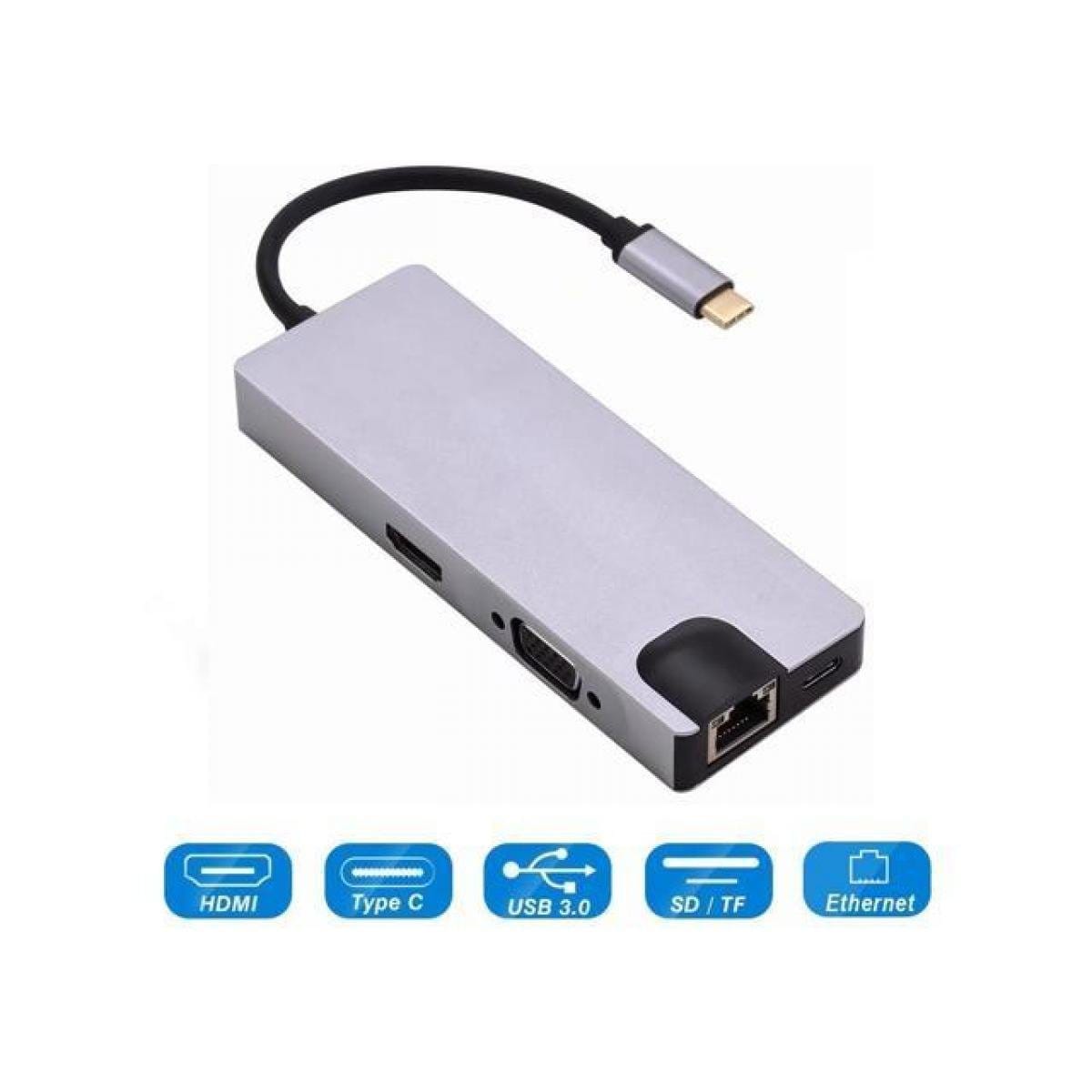 NON HUB HUB Type-C 8 in 1 RJ45, Type-C, SD Card, USB3.0*2, HDMI, VGA