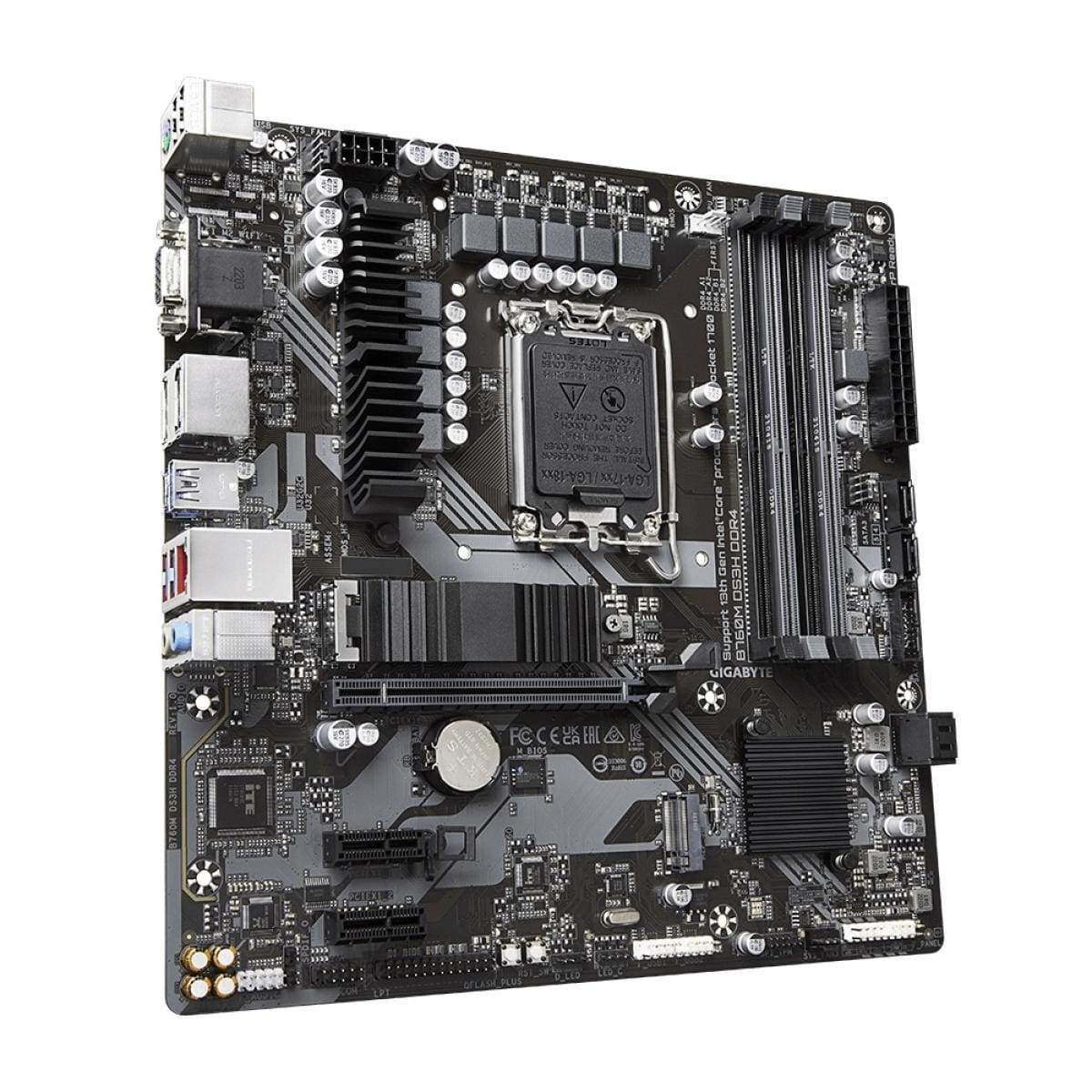 GIGABYTE MOTHERBOARD GIGABYTE B760M DS3H, Intel 13th 12th Series, LGA 1700/DDR4/PCIe 4.0/2xM.2 - mATX Gaming MotherBoard