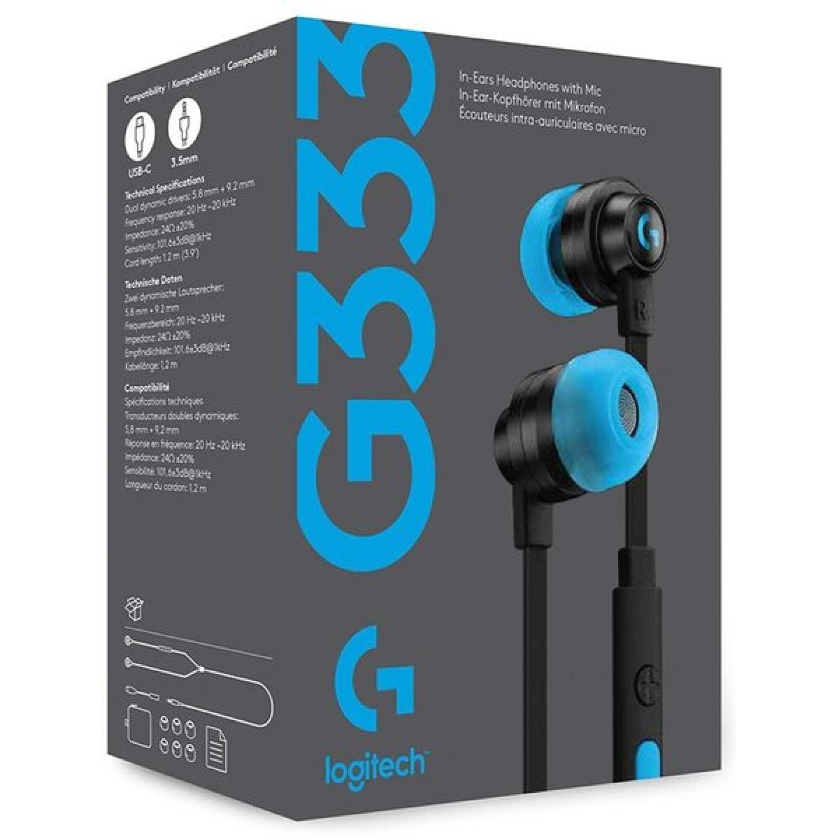 Microsoft Surface surface Logitech G333 Black Gaming Headphone , 3.5mm Connector & USB-C adapter, High Fidelity Audio w/ Mic & Dual Drivers, MultiPlatform Earphones Logitech